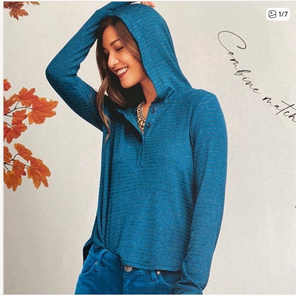 NIP Cabi style 4191 Riff Hoodie striped button front top